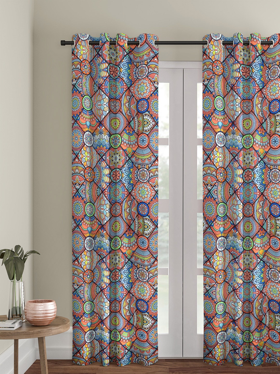 Cortina Multicoloured Single Digital Printed Long Door Curtain, Blue
