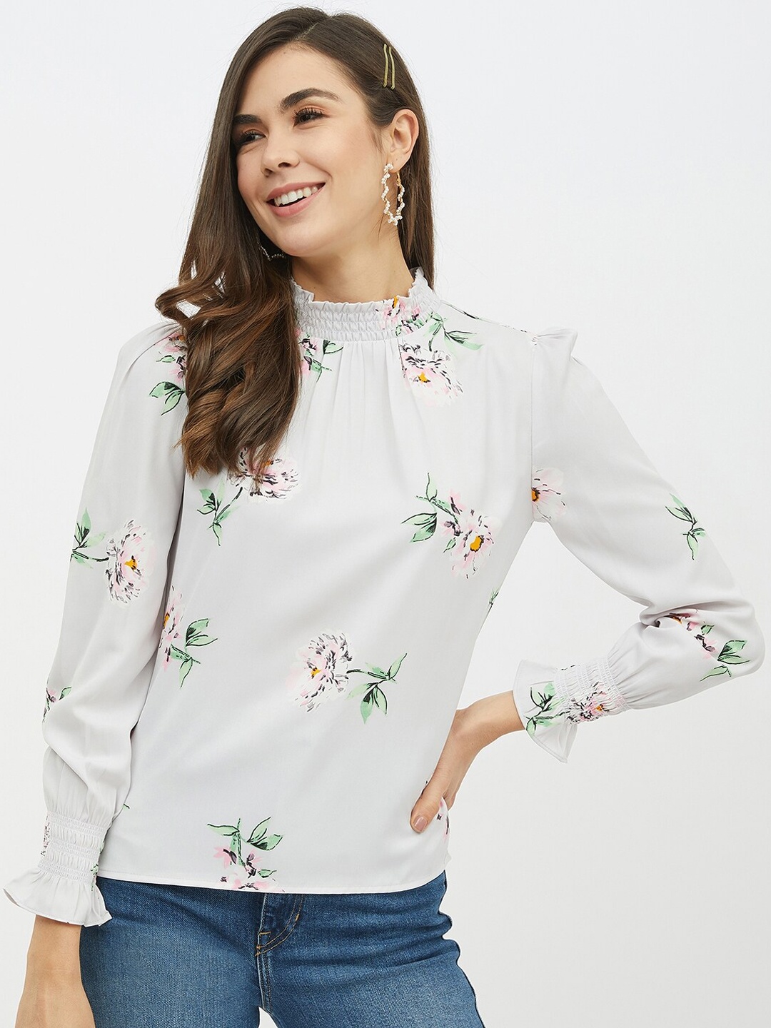 

Harpa Women Grey Printed Blouson Top