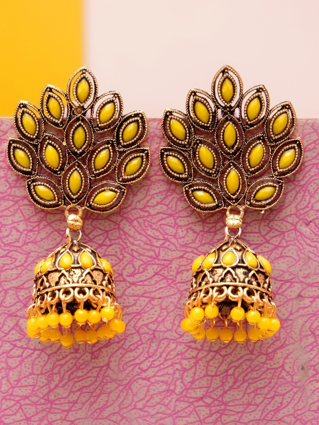 

Crunchy Fashion Gold-Plated & Yellow Contemporary Jhumkas