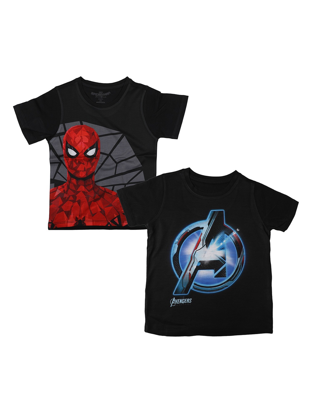 

Marvel by Wear Your Mind Boys Black Spiderman Printed Round Neck Cotton T-shirt Pack of 2