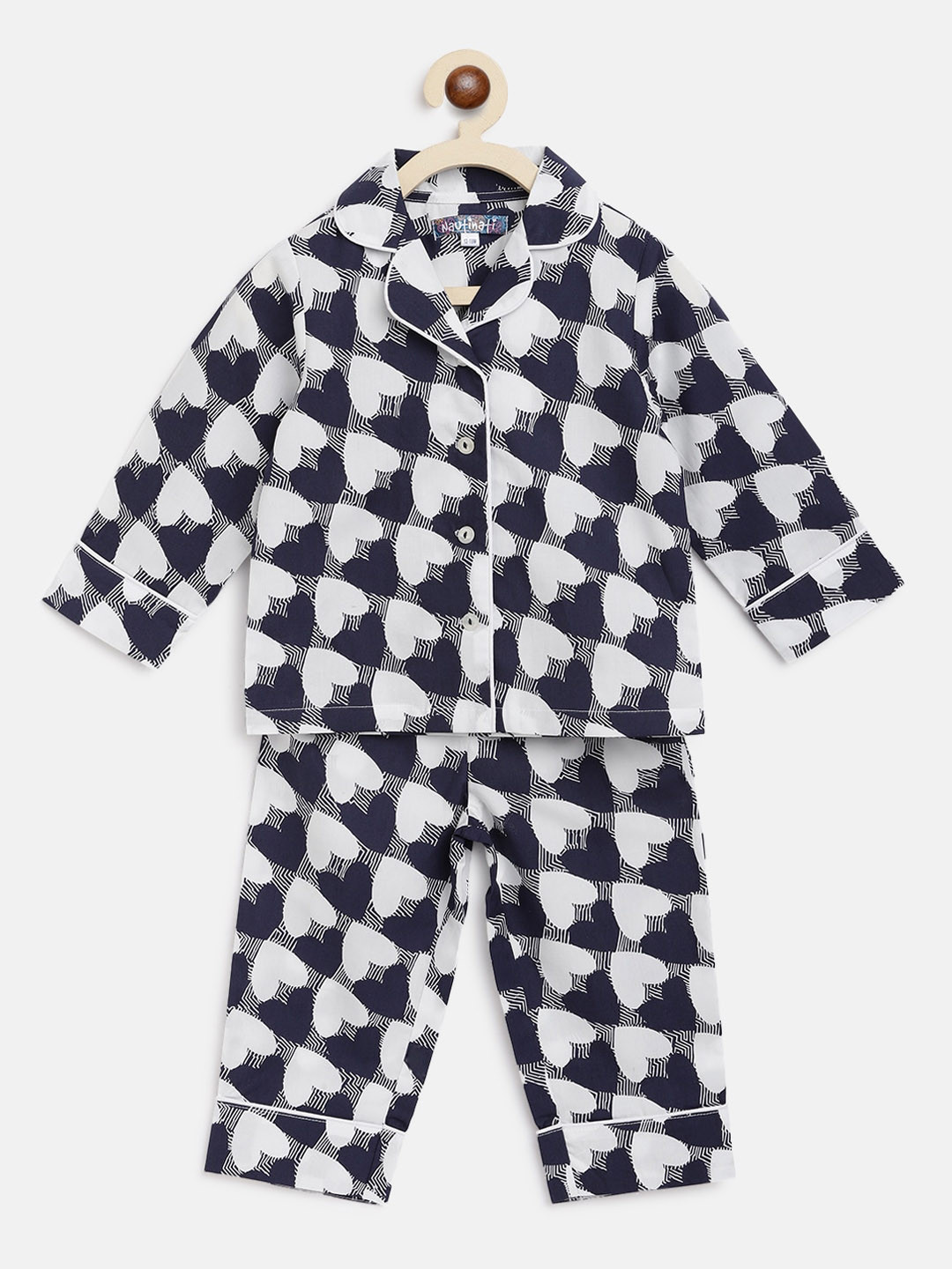 

Nauti Nati Girls Navy Blue & White Printed Night suit