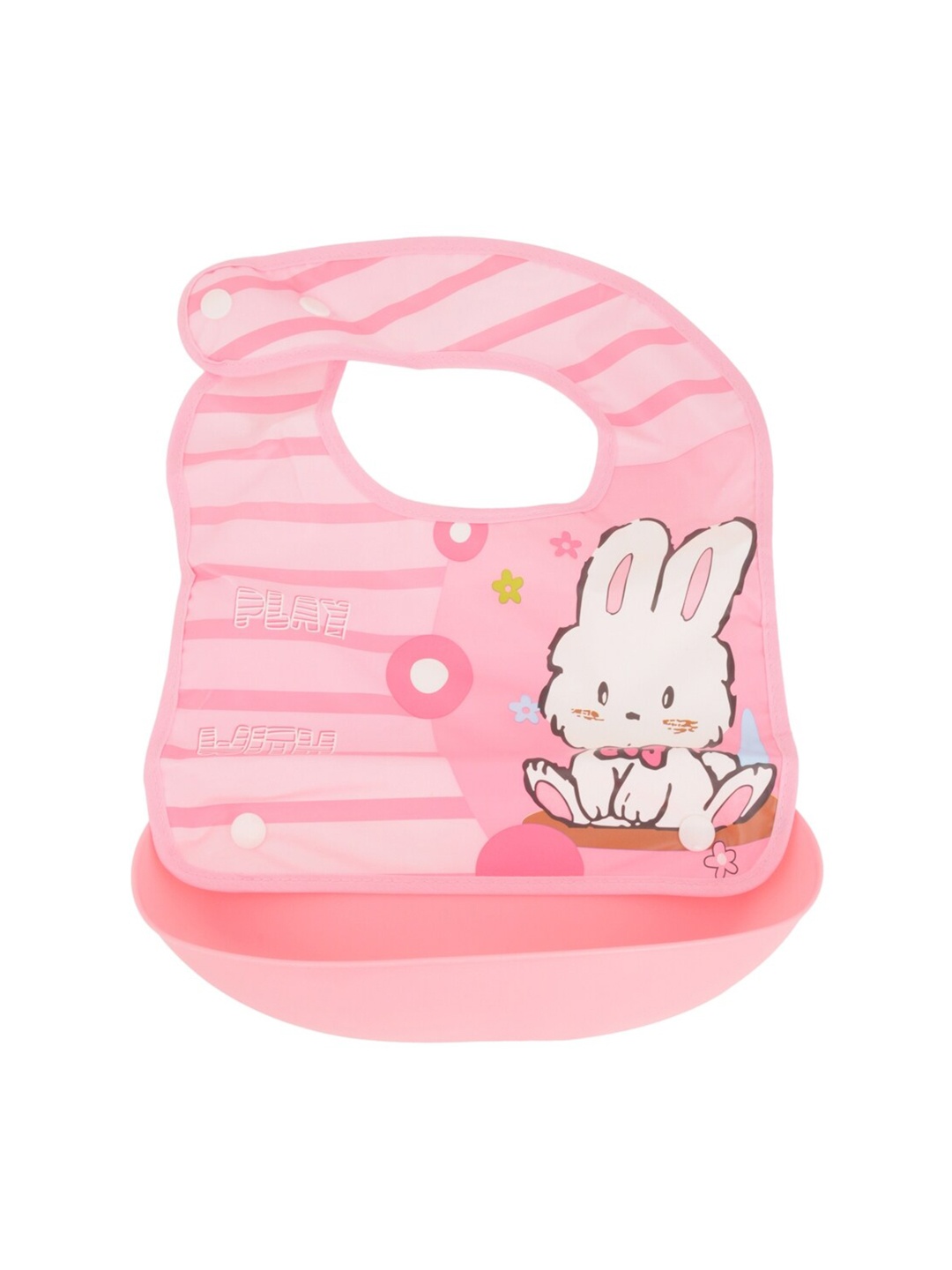 

Yellow Bee Infant Kids Pink & Off-White Printed Feeding Bib With Crumb Catcher Tray