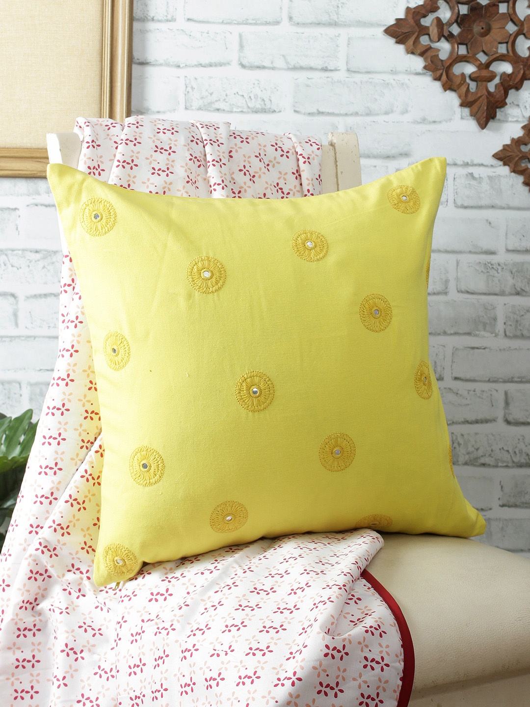 

REME Yellow Single Embroidered Organic Cotton Square Cushion Covers