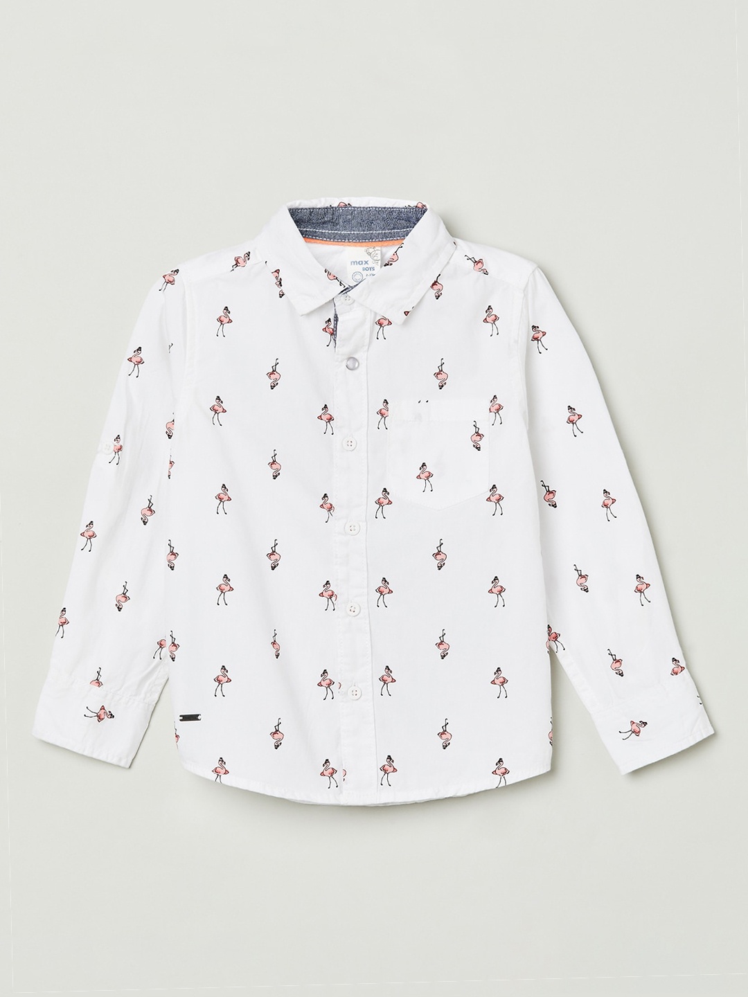 

max Boys White & Red Regular Fit Printed Pure Cotton Casual Shirt