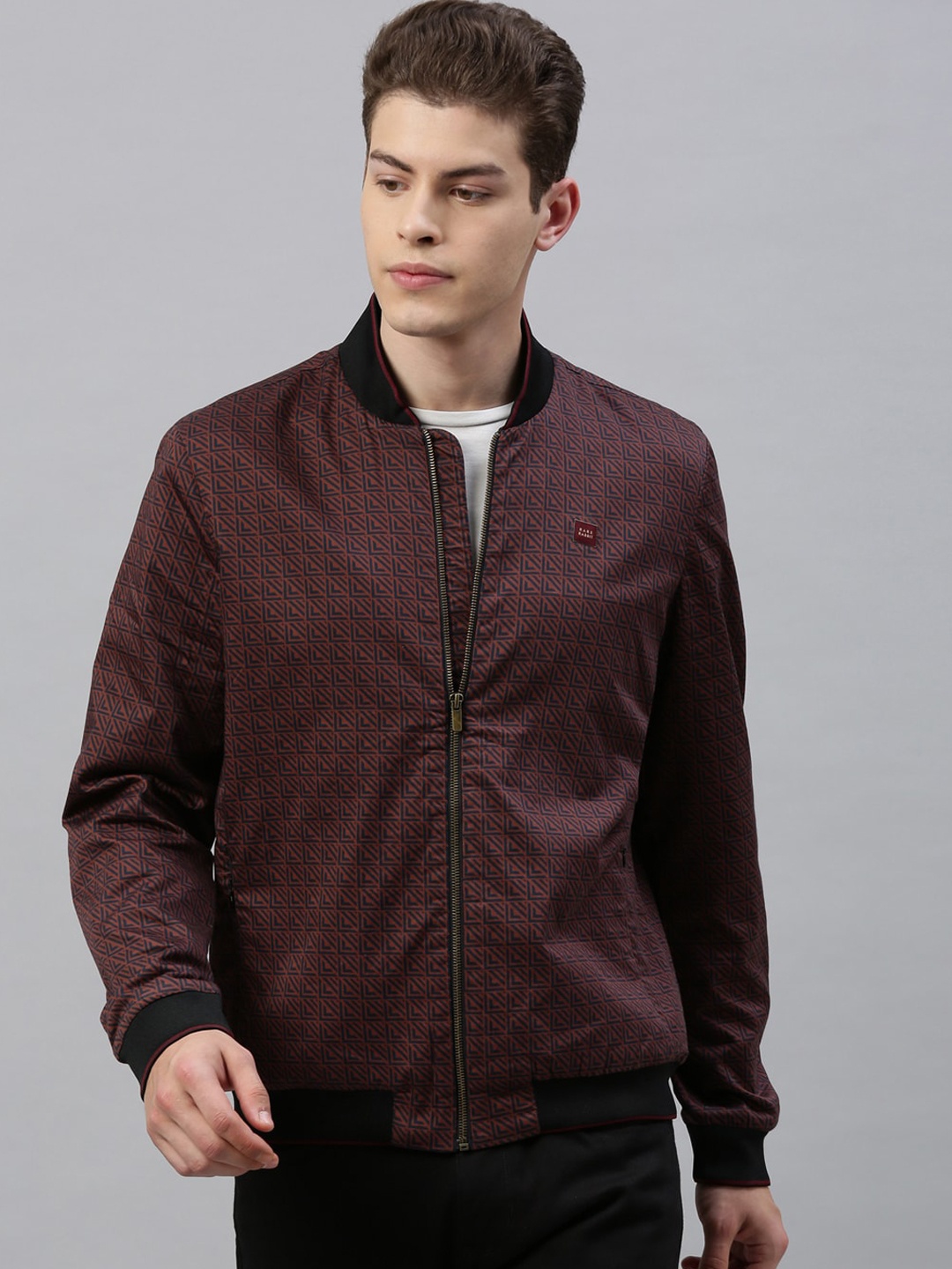 

RARE RABBIT Men Burgundy Printed Insulator Bomber