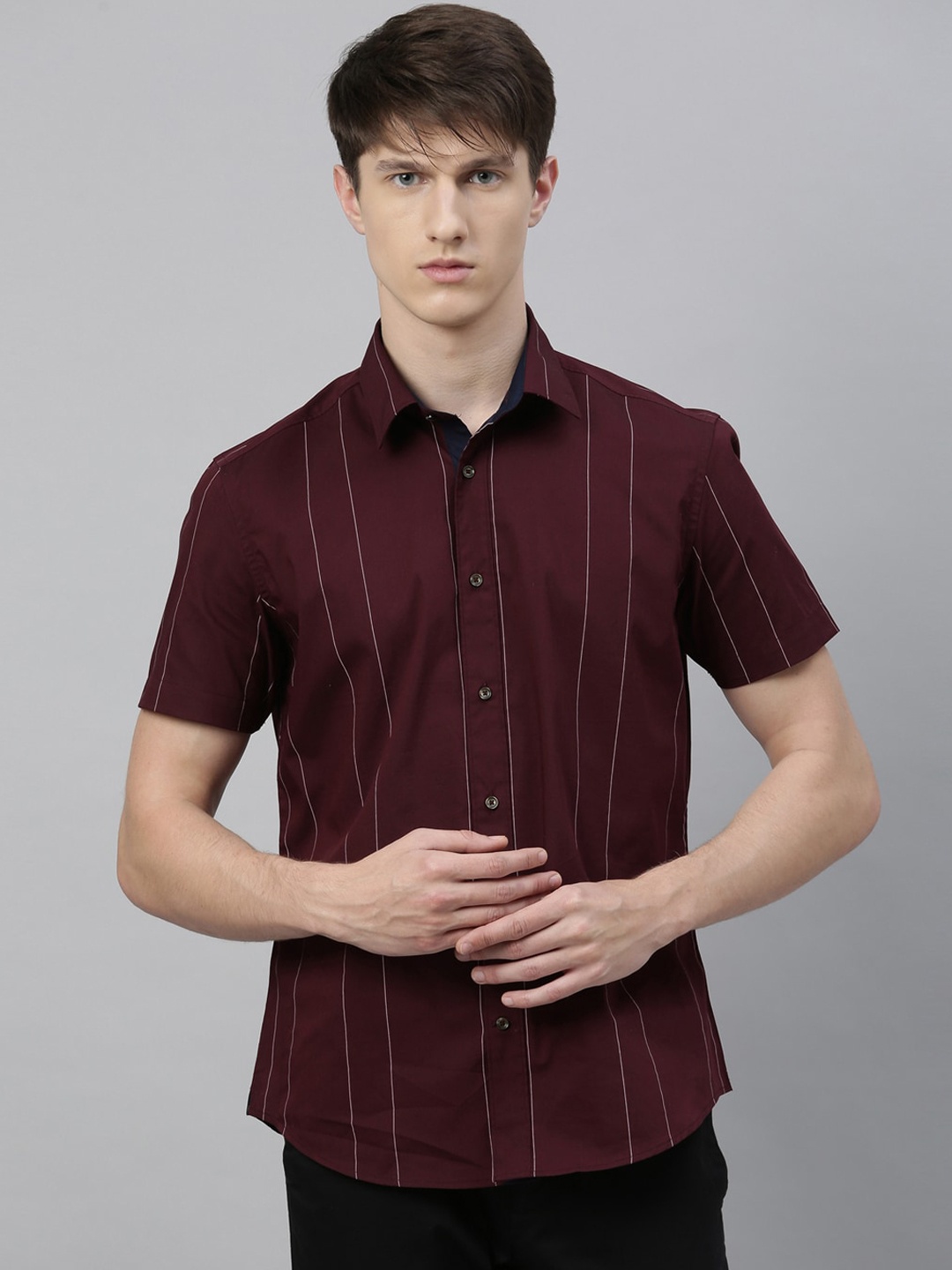 

RARE RABBIT Men Strik Regular Fit Striped Shirt, Maroon