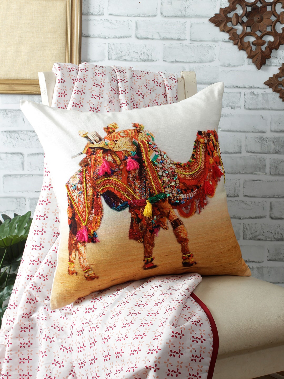 

REME White & Brown Single Embroidered Square Cushion Covers