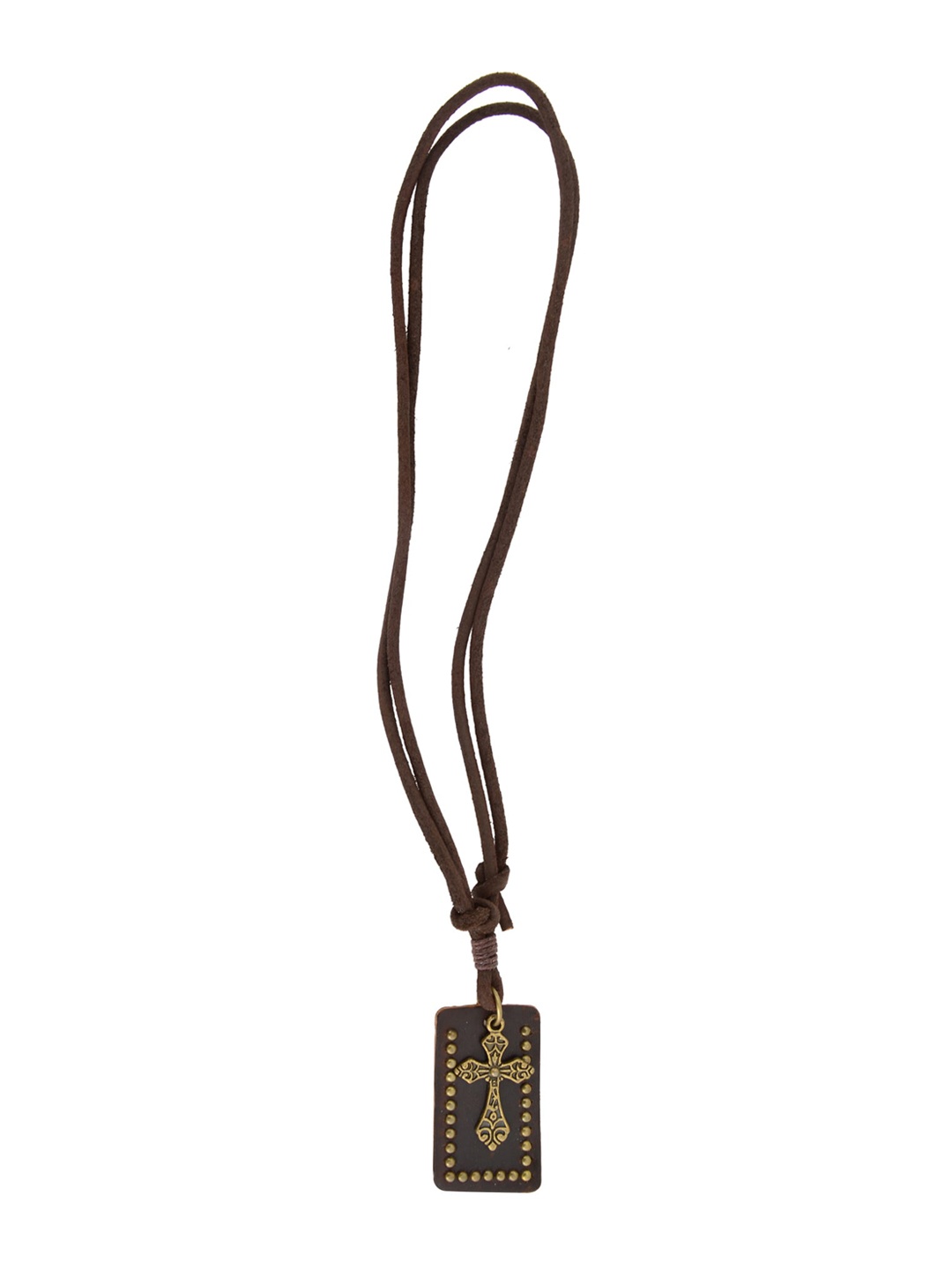 

AQUASTREET Men Brown & Gold-Toned Cross Leather Pendant with Chain