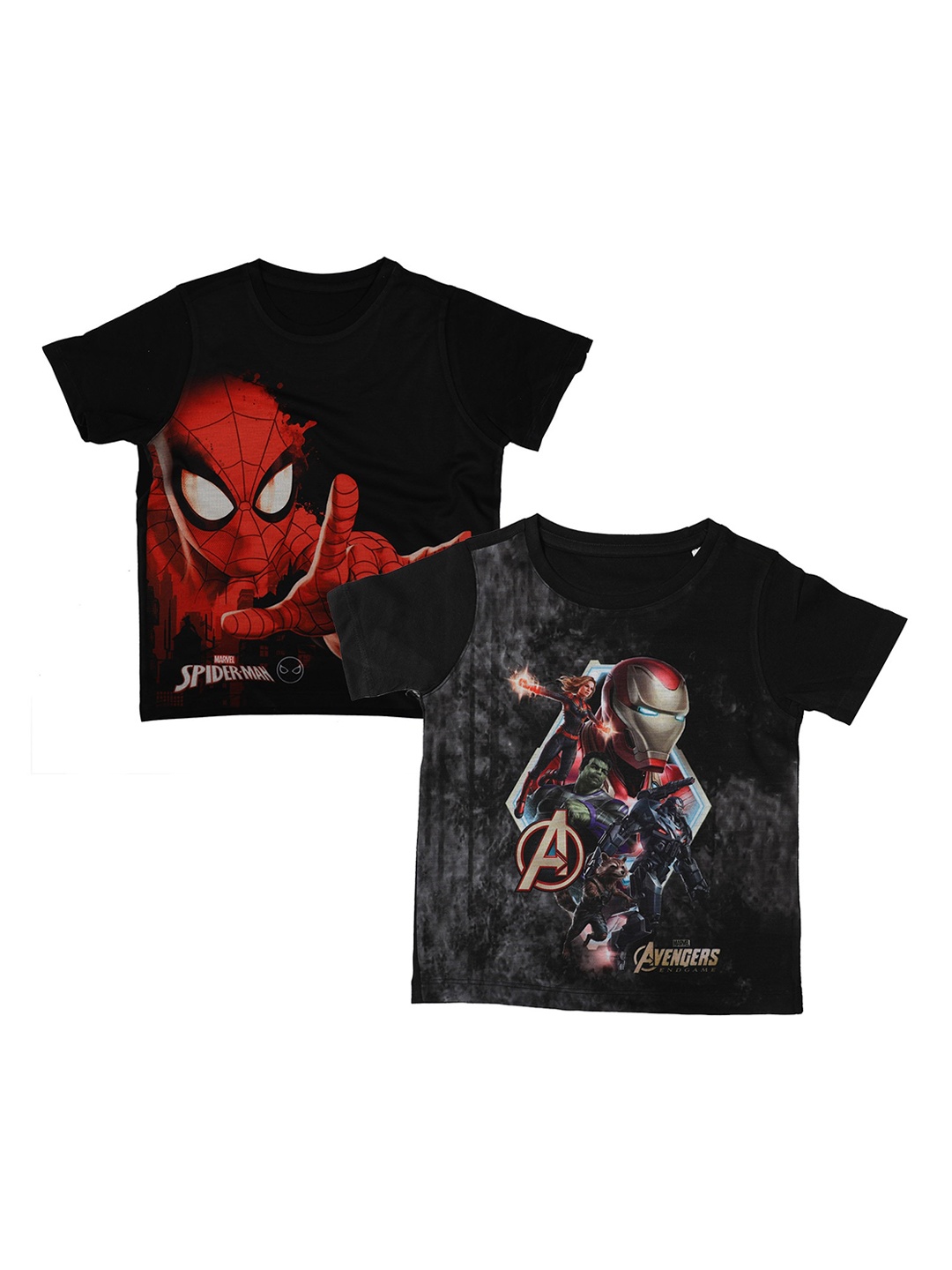 

Marvel by Wear Your Mind Boys Black Spiderman Printed Set of 2 Round Neck T-shirt