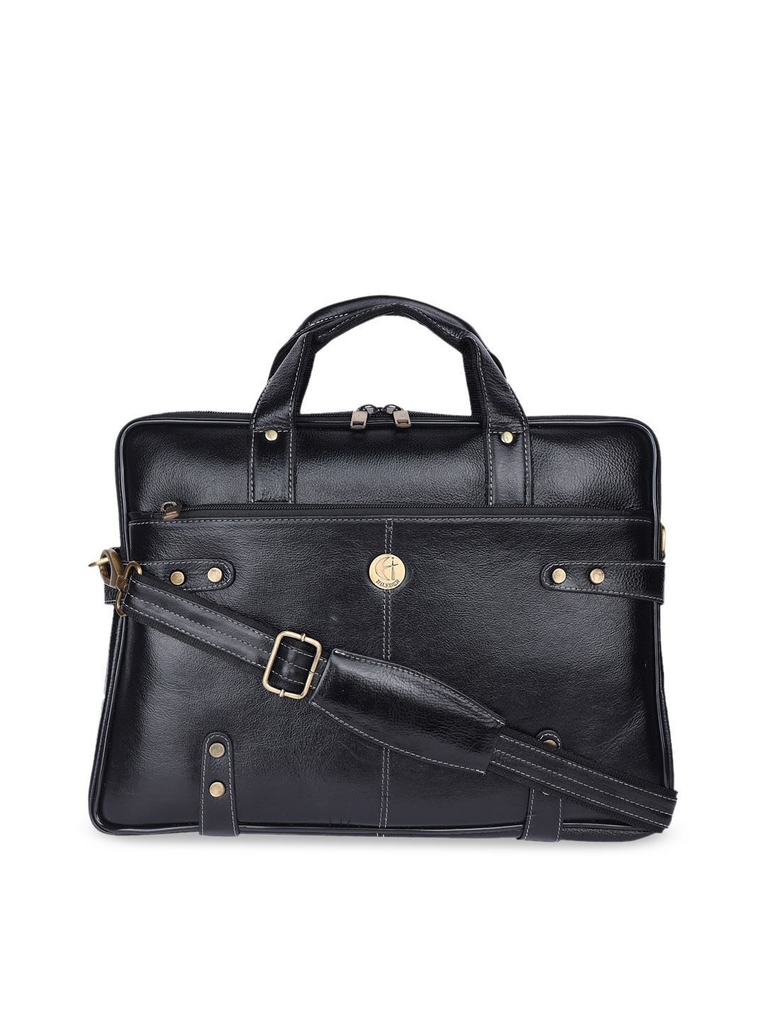 

HiLEDER Unisex Pure Leather 15 Inch Business Briefcase Laptop Messenger Office Bag, Black
