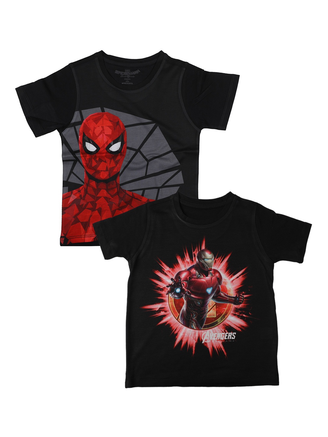 

Marvel by Wear Your Mind Boys Pack Of 2 Spiderman Printed Round Neck T-shirt, Black