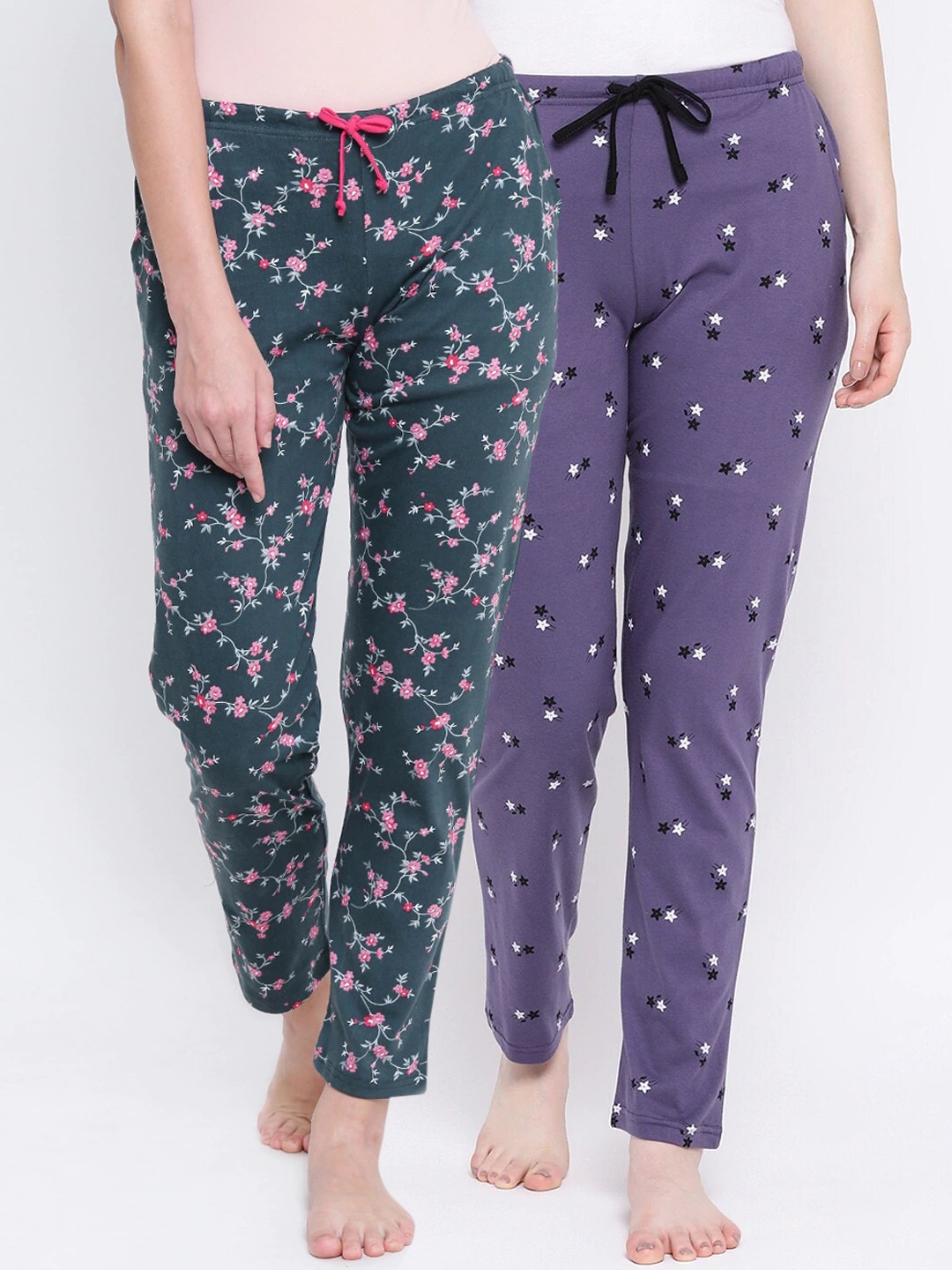 

Kanvin Women Pack Of 2 Printed Lounge Pants, Green