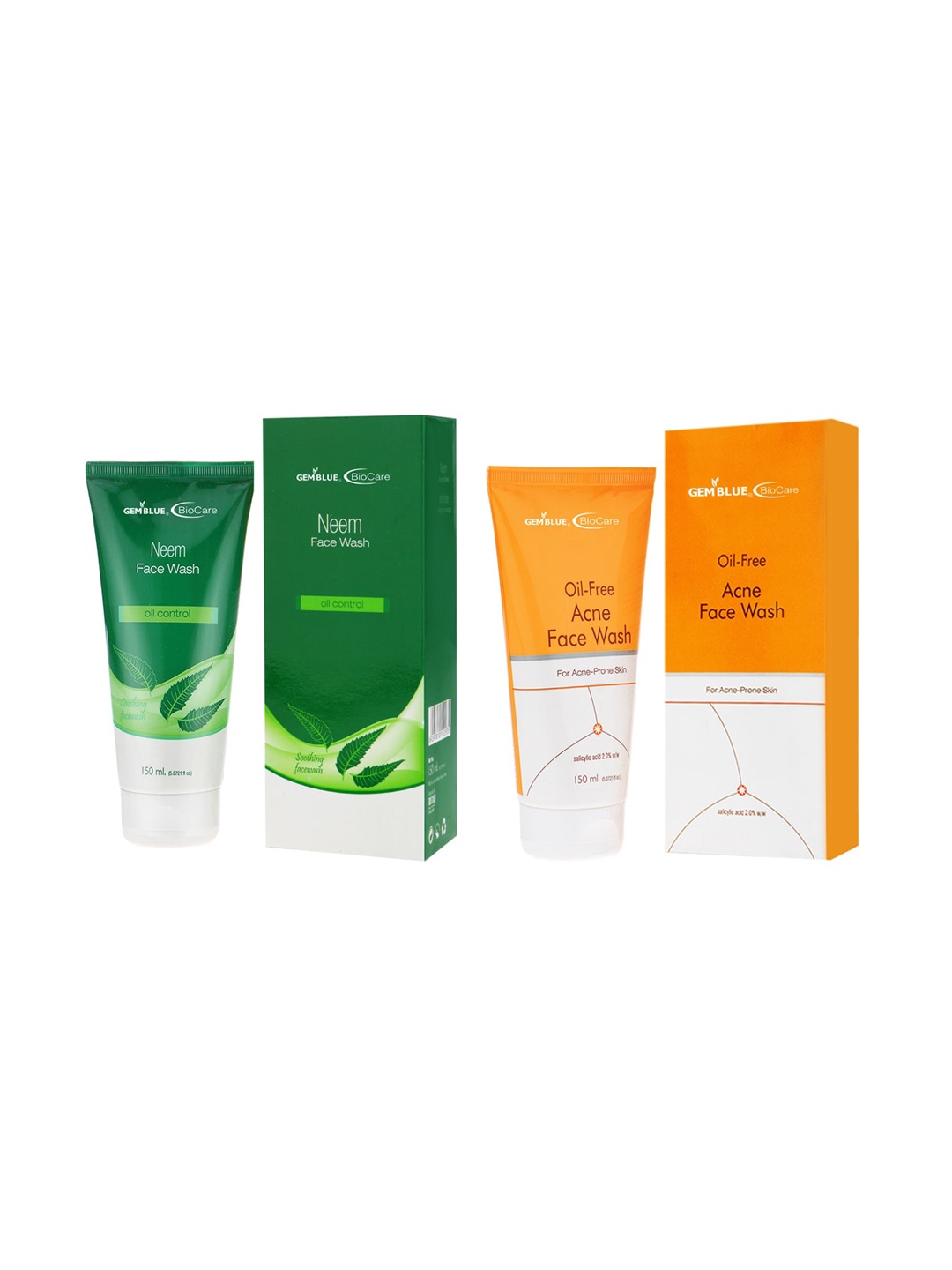 GEMBLUE BioCare Neem & Oil Free Face Wash Combo 300 ml, Green