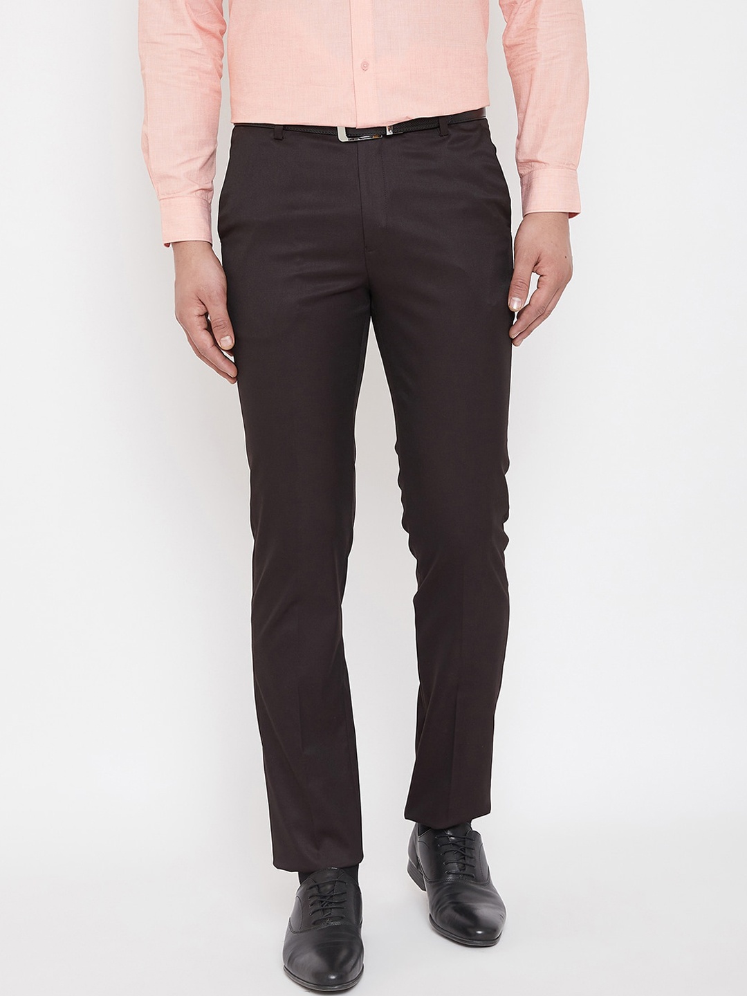 

Canary London Men Coffee Brown Slim Fit Solid Formal Trousers