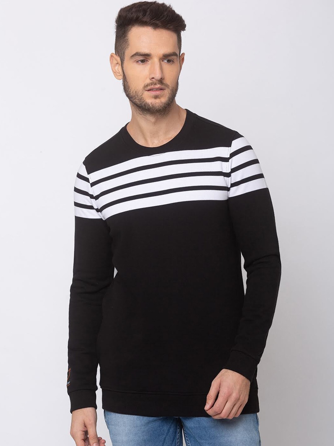 

SPYKAR Men Black Striped Sweatshirt