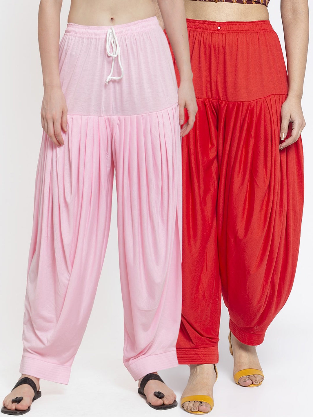 

GRACIT Women Pack of 2 Solid Patialas, Red