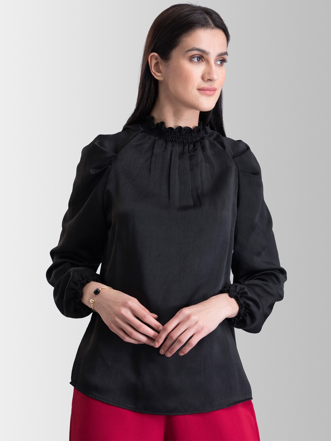 

FableStreet Women Black Solid Top