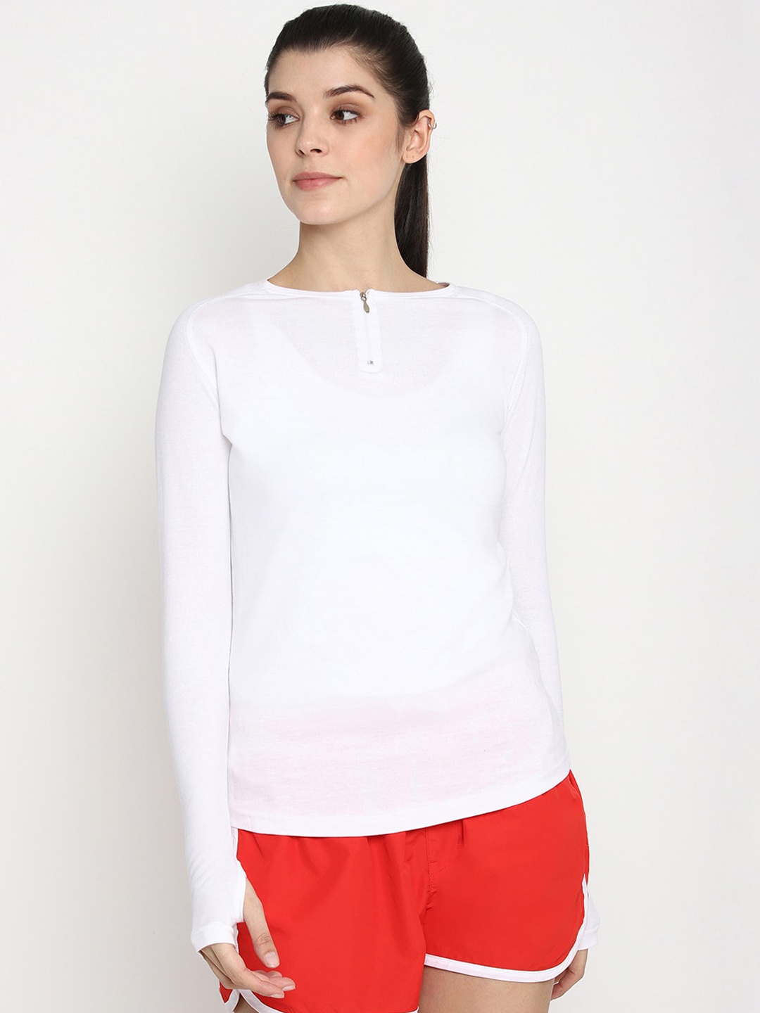 

appulse Women White Solid Henley Neck T-shirt