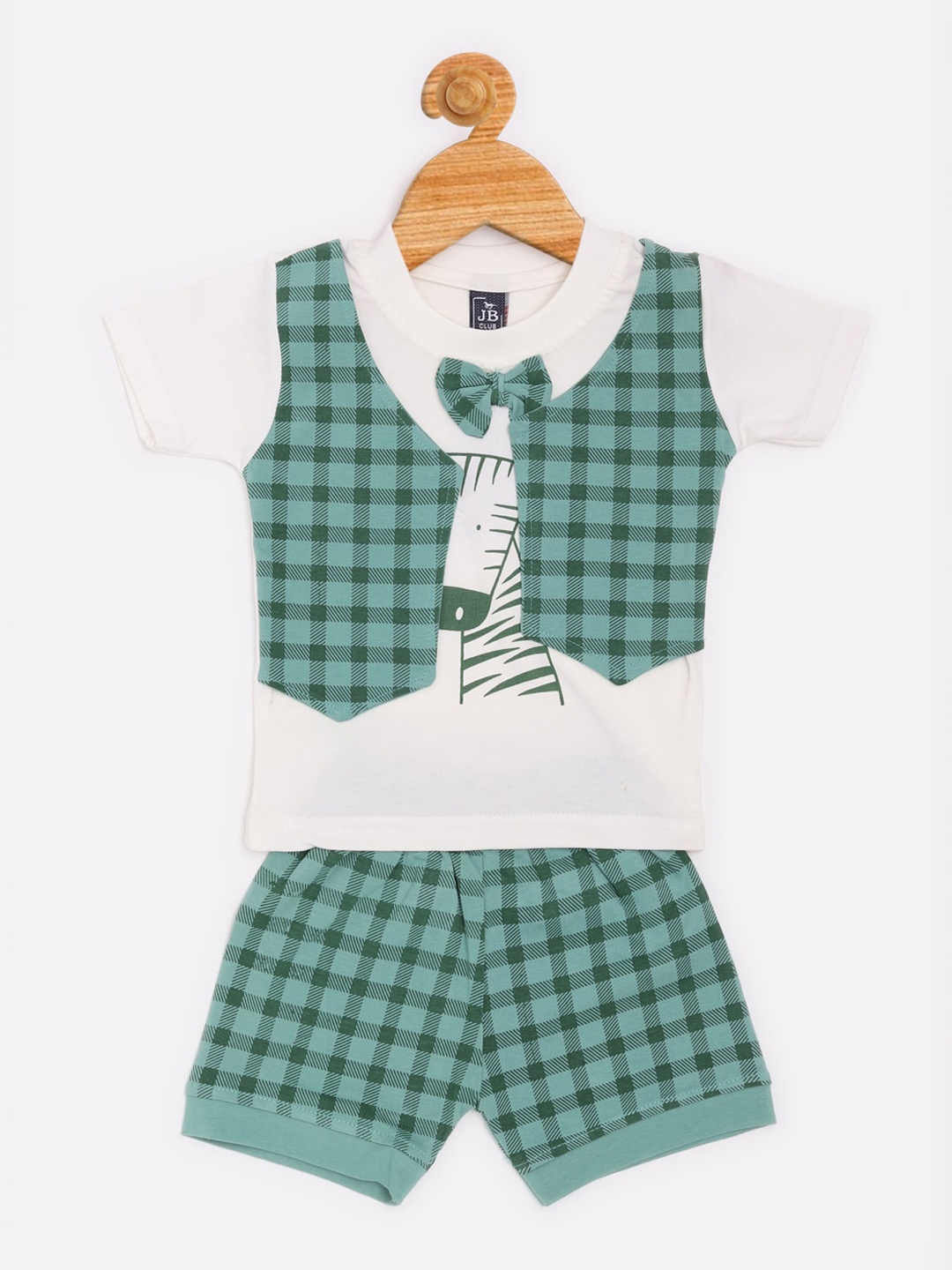 

Jaybee Boys Green & White Printed T-shirt with Waistcoat & Shorts