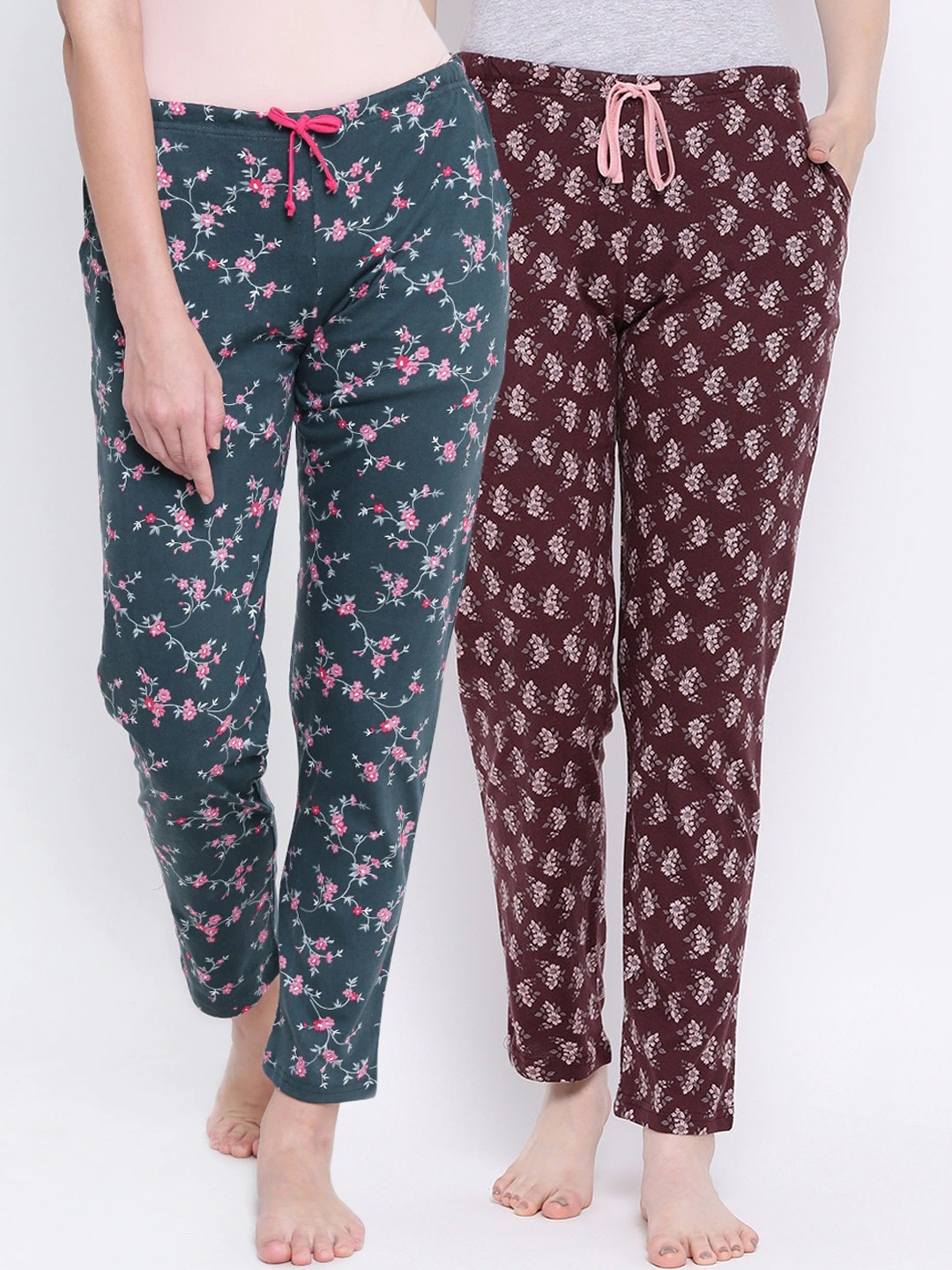 

Kanvin Women Pack Of 2 Printed Cotton Lounge Pants, Green