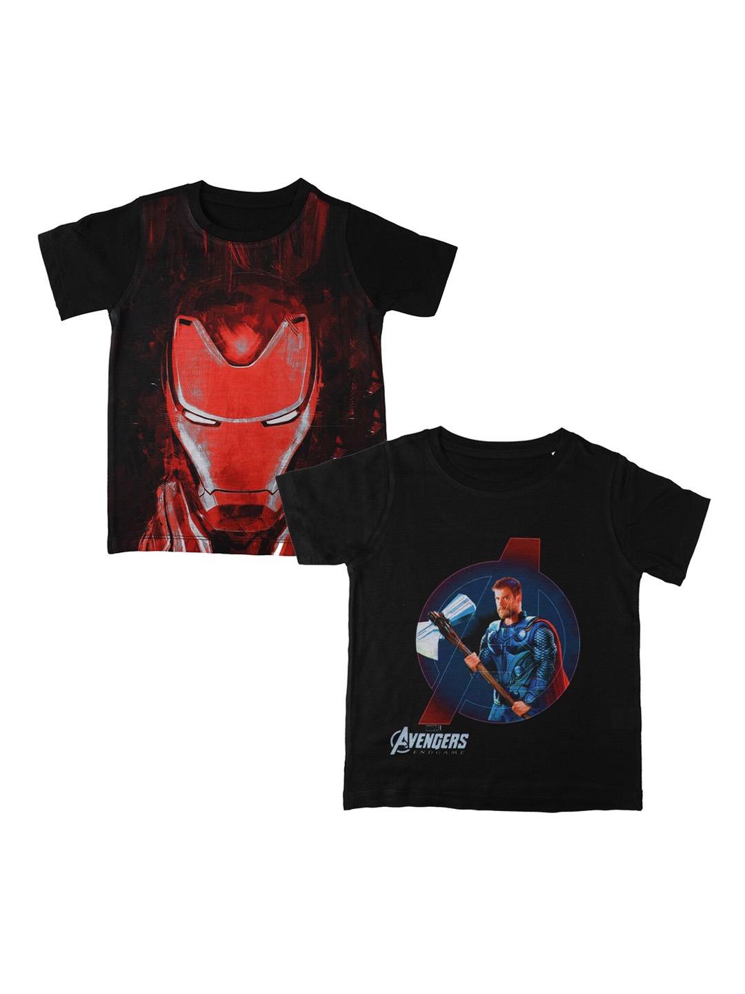 Disney by Wear Your Mind Boys Black Avengers Printed Round Neck T-shirt Pack of 2