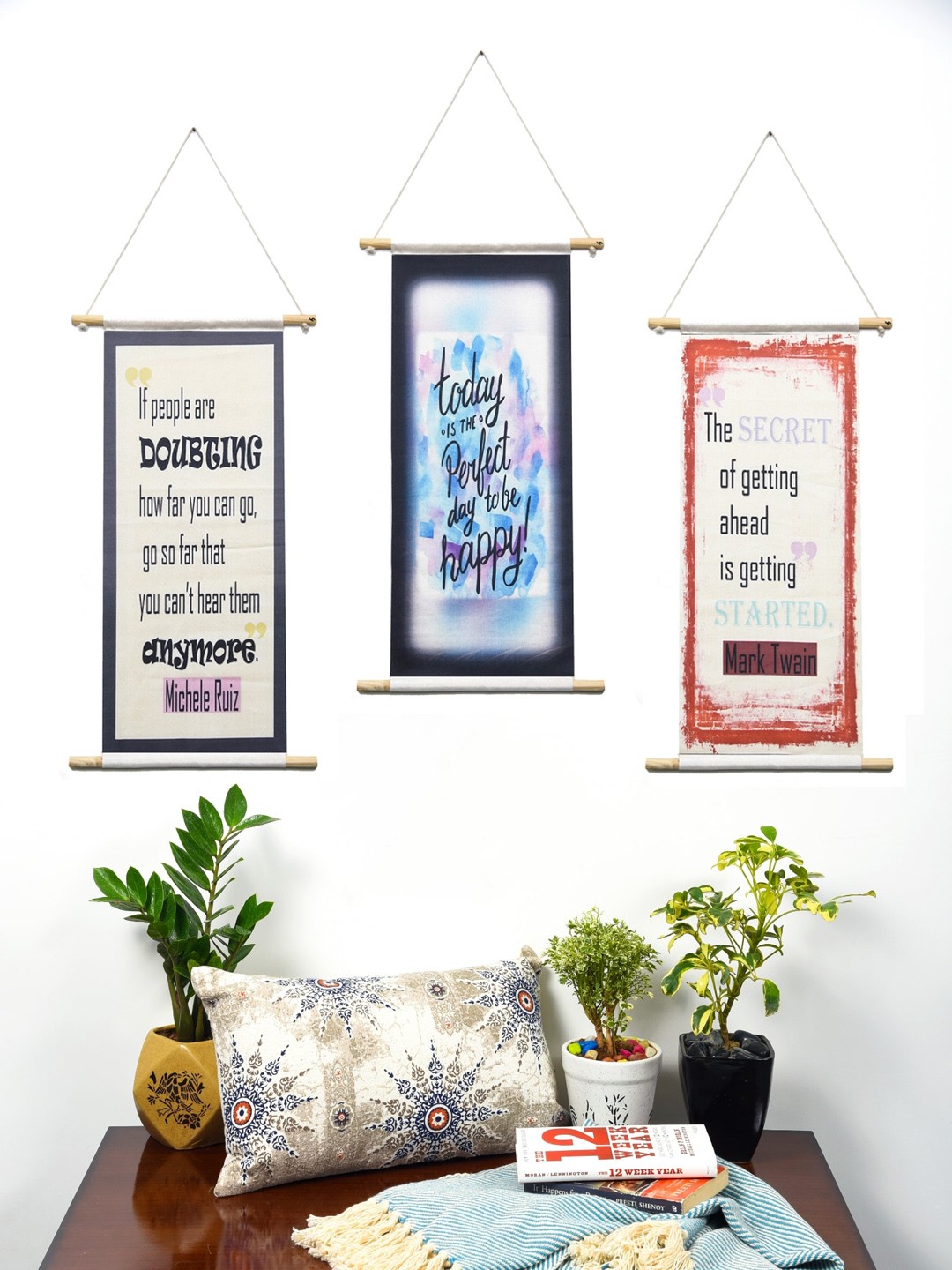 

BELLA TRUE Set Of 3 Digital Printed Wall Hangings, Blue