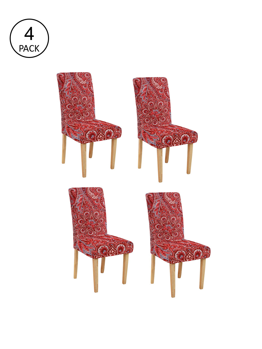 

Cortina Set Of 4 Red & Peach-Coloured Ethnic Motif Printed Chair Covers