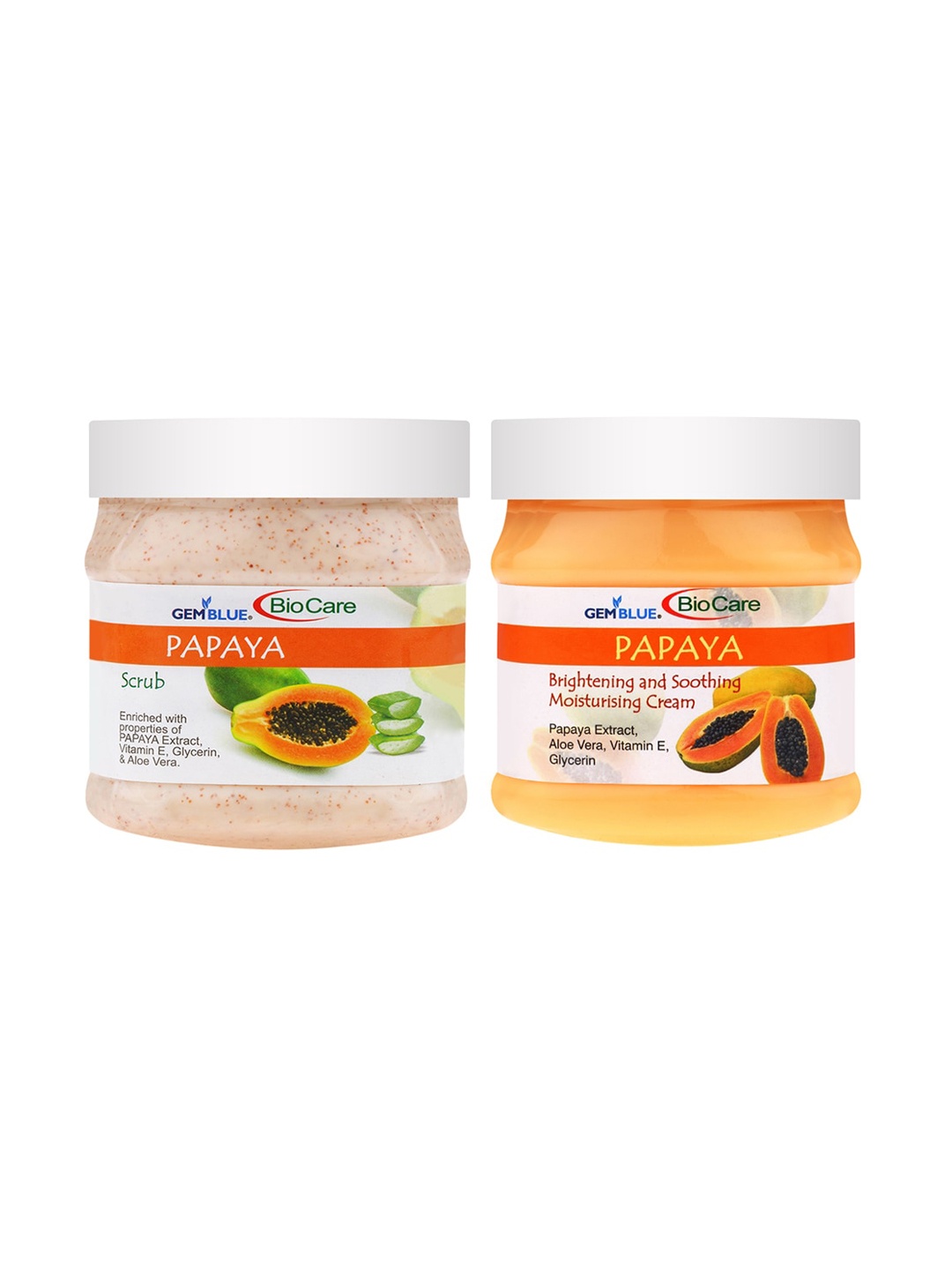 

GEMBLUE BioCare Combo of 2 Papaya Scrub & Papaya Cream - 500 ml each, Orange
