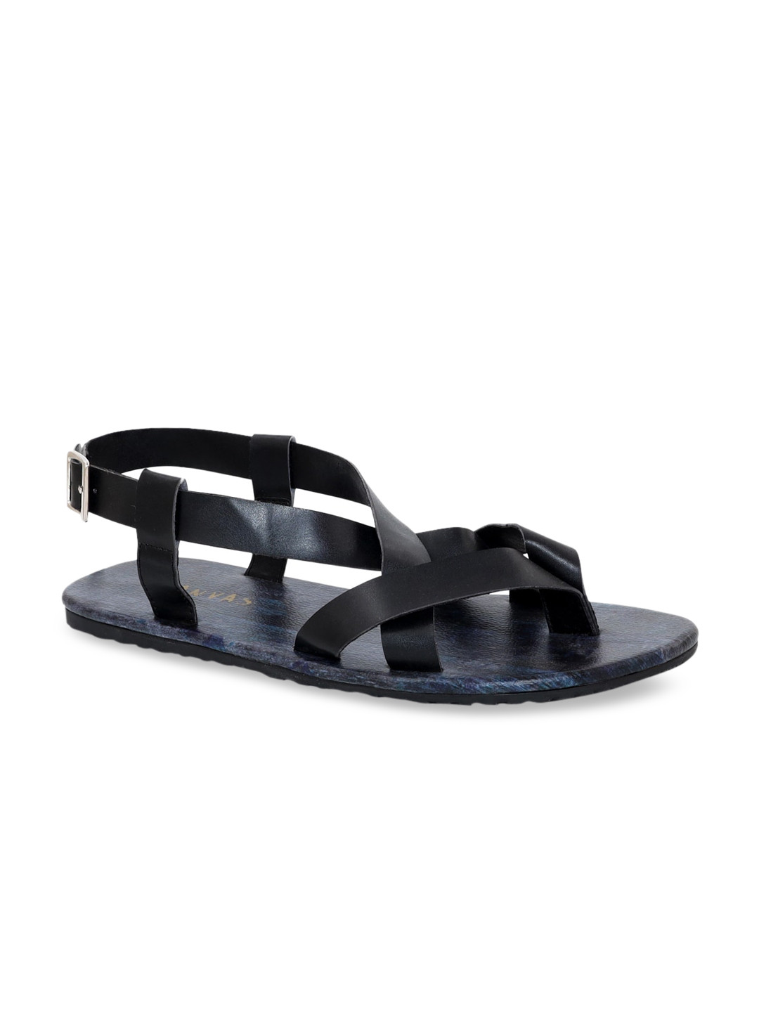 

Kanvas Men Black Solid PU Open Toe Flats