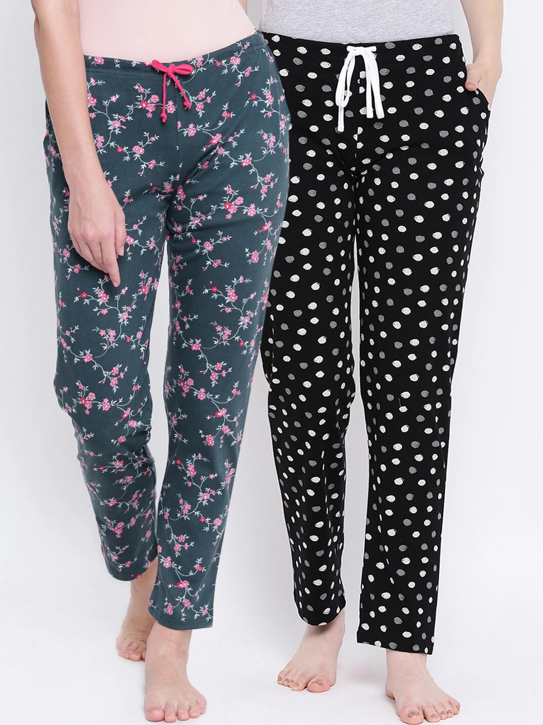 

Kanvin Women Pack of 2 Green & Black Printed Lounge Pants
