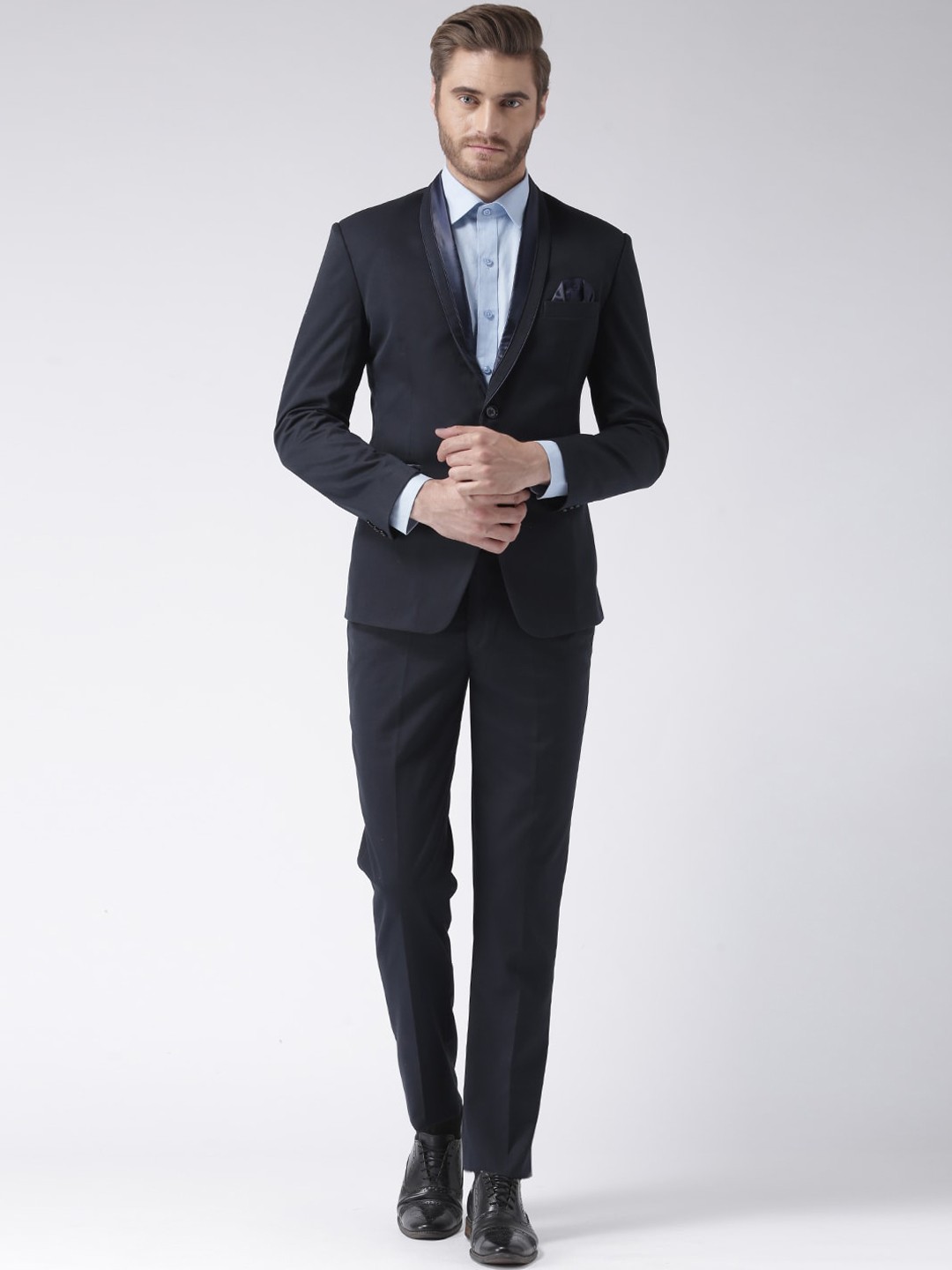 

Hangup Men Navy Blue Solid Single-Breasted Two-Piece Suit