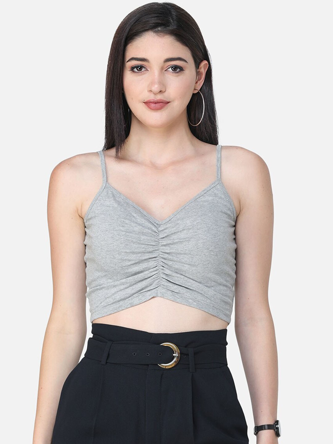 SCORPIUS Women Grey Melange Solid Bralette Top
