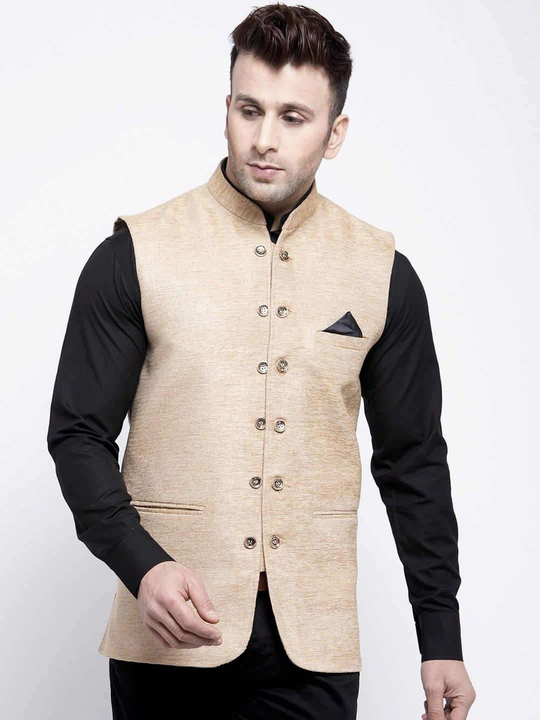 

KLOTTHE Men Beige Solid Nehru Jacket