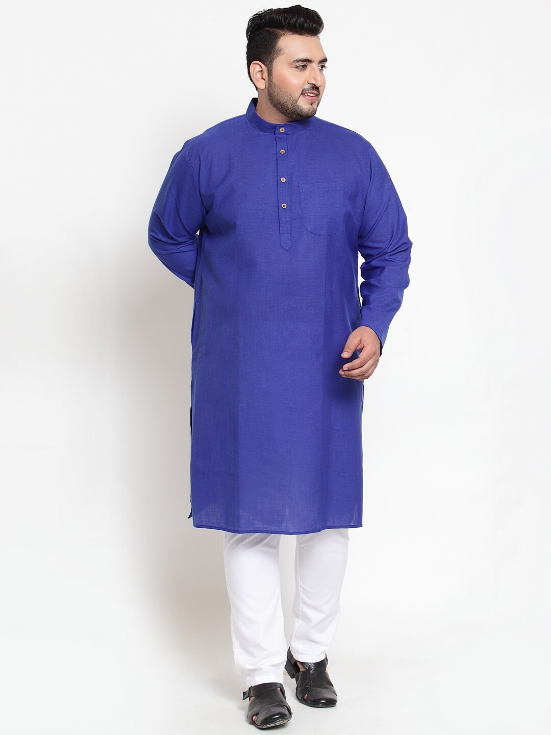 

plusS Men Blue & White Solid Kurta with Pyjamas