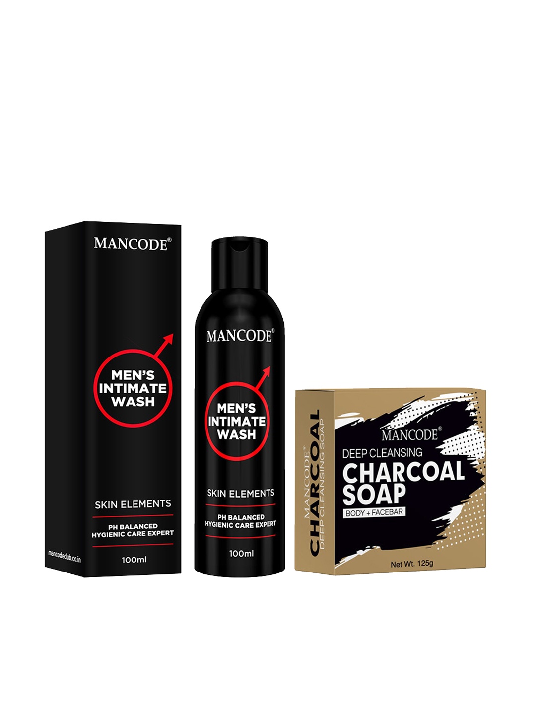 

MANCODE Men Set Of 2 Intimate Wash & Charcoal Soap, Black