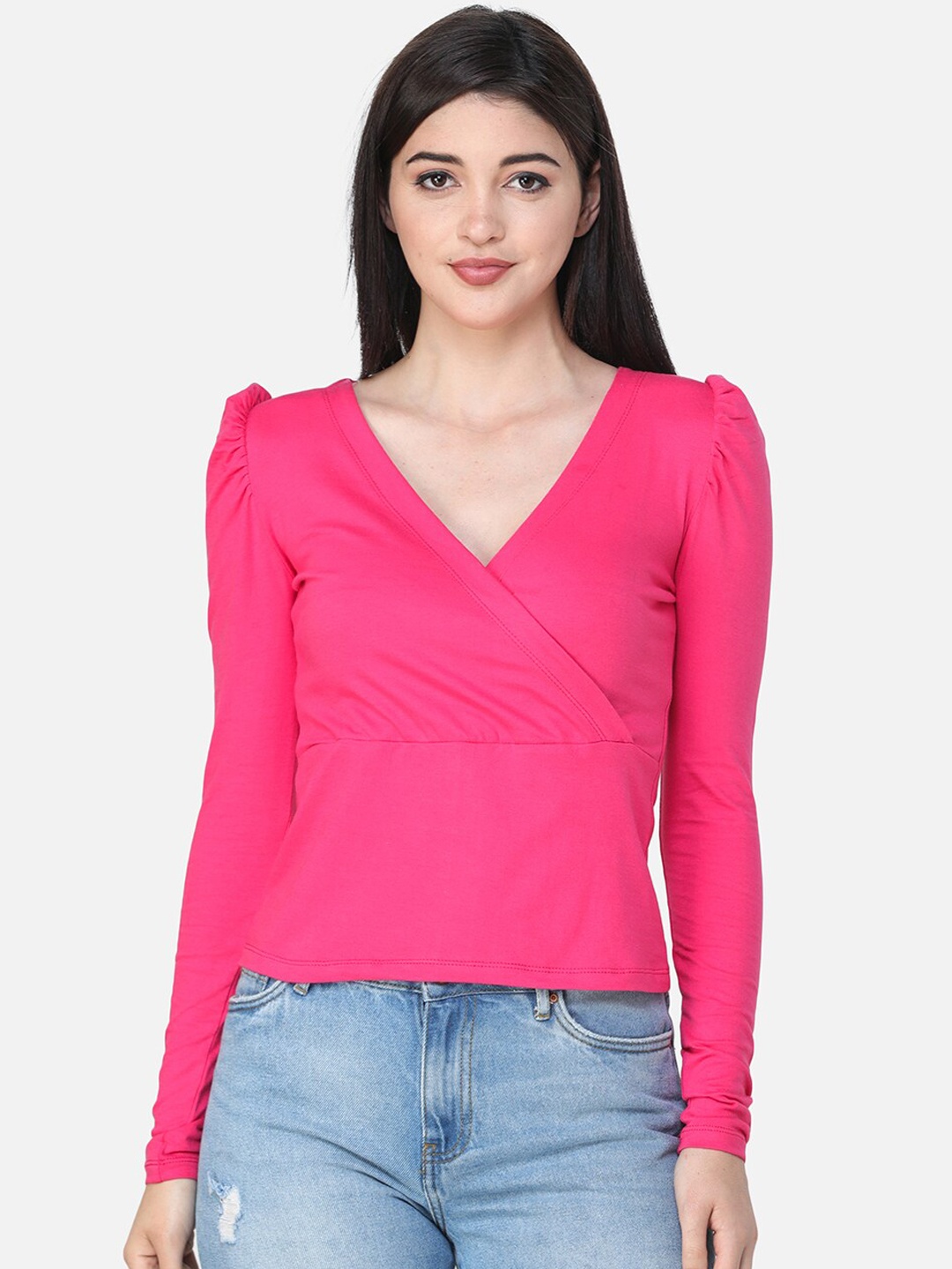 

SCORPIUS Women Pink Solid Wrap Top
