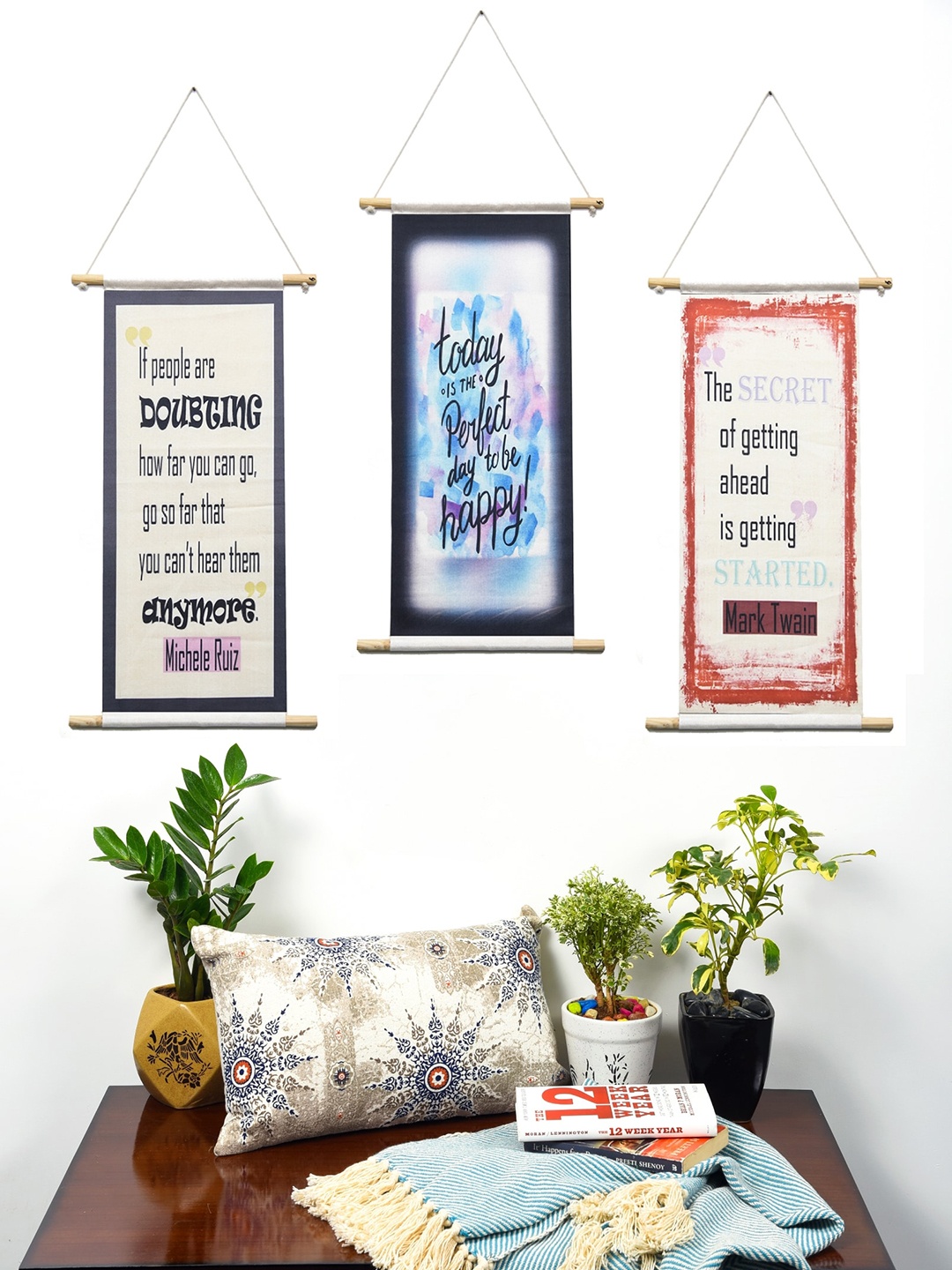 

BELLA TRUE Set Of 3 Digital Printed Wall Hangings, Blue
