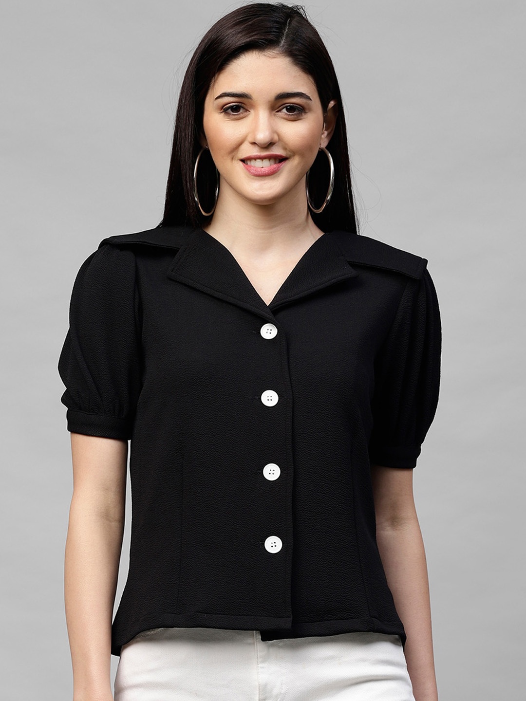 Athena Women Black Solid Shirt Style Top
