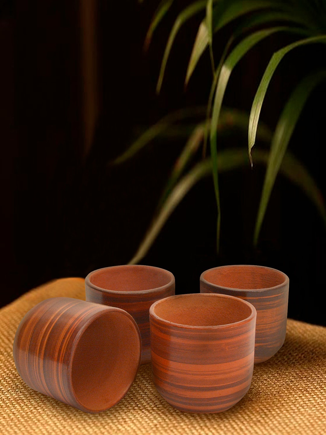

StyleMyWay Set of 4 Brown Printed Handcrafted Terracotta Kulladhs