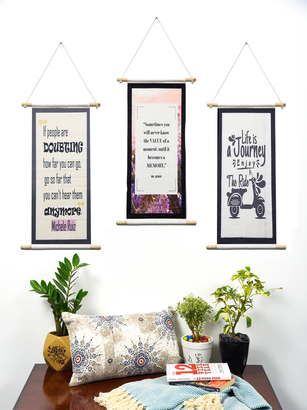 

BELLA TRUE Set of 3 Digital Quotes Printed Wall Hangings, Pink