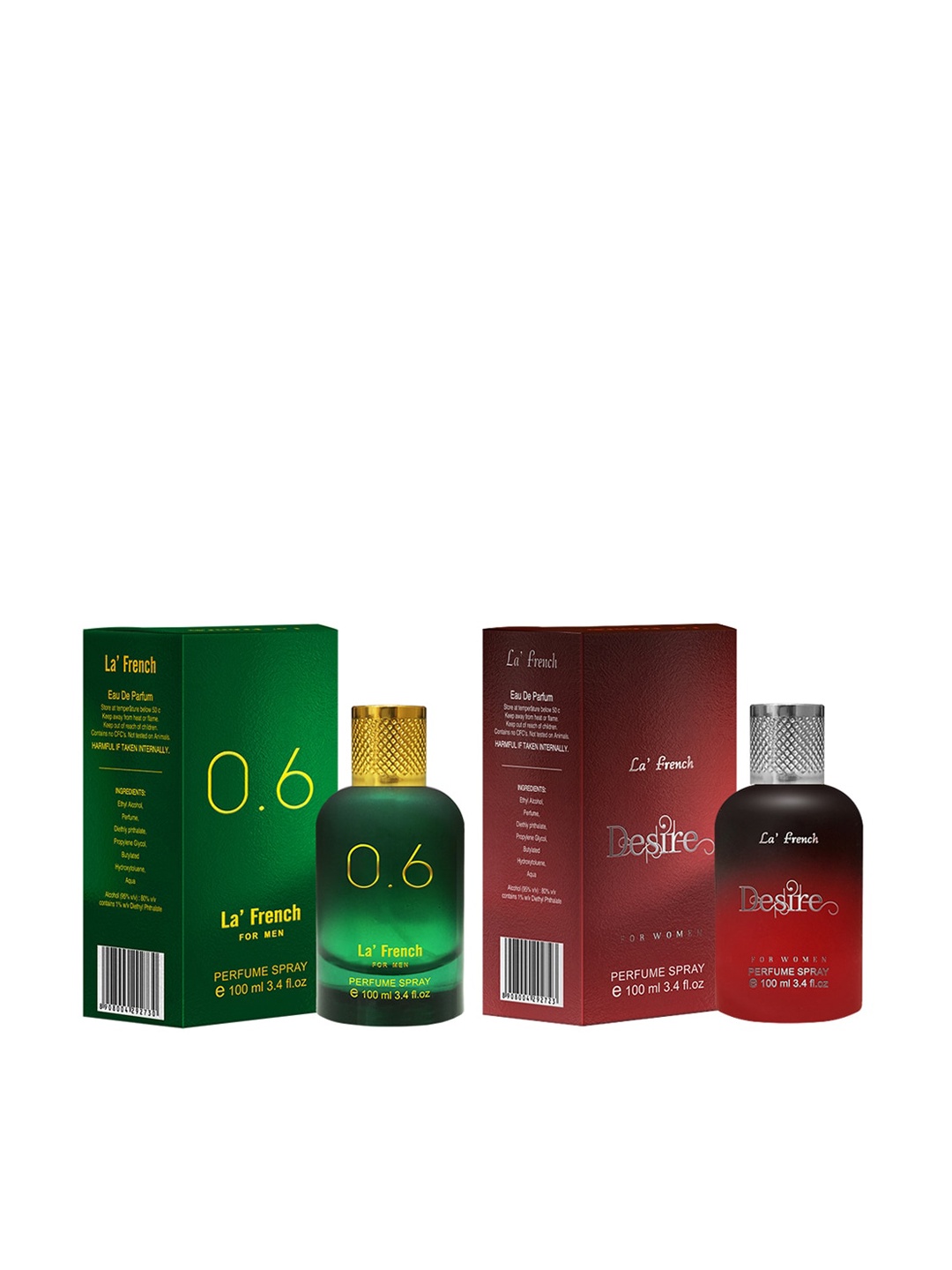 

La French Set Of Men 0.6 & Women Desire EDP 100ml Each, Green