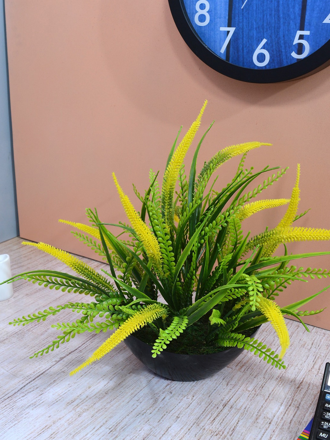 

fancy mart Yellow & Green Artificial Fox Tail Plant With Boat Shaped Pot
