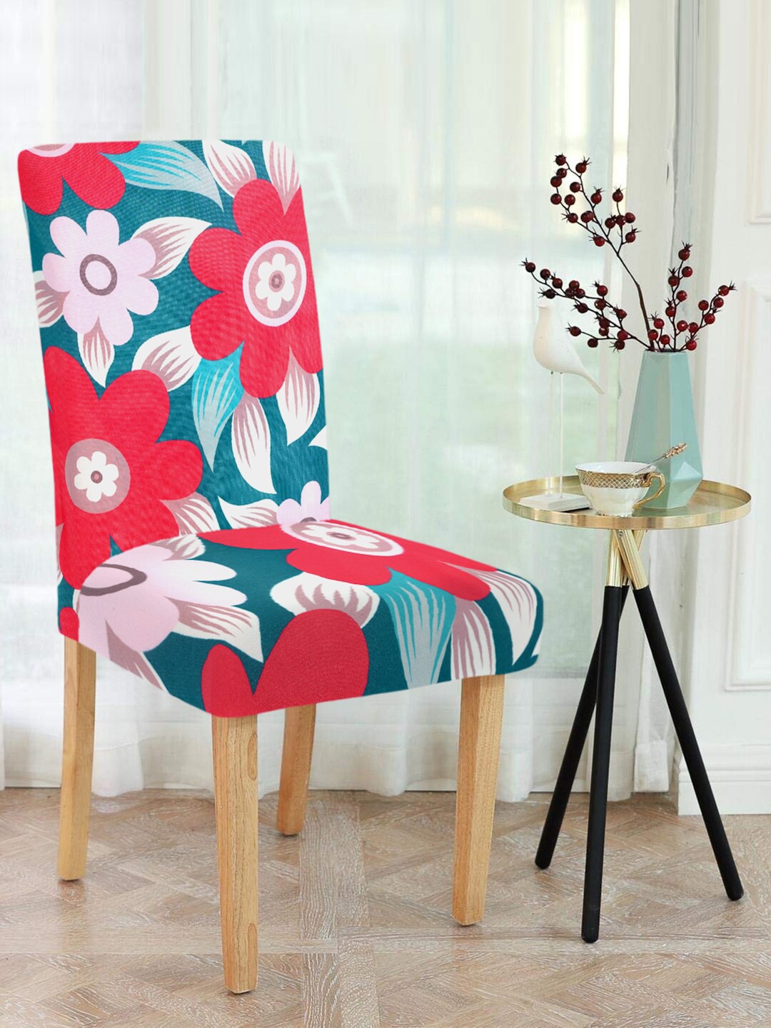 Cortina Set Of 8 Blue & Pink Printed Chair Covers