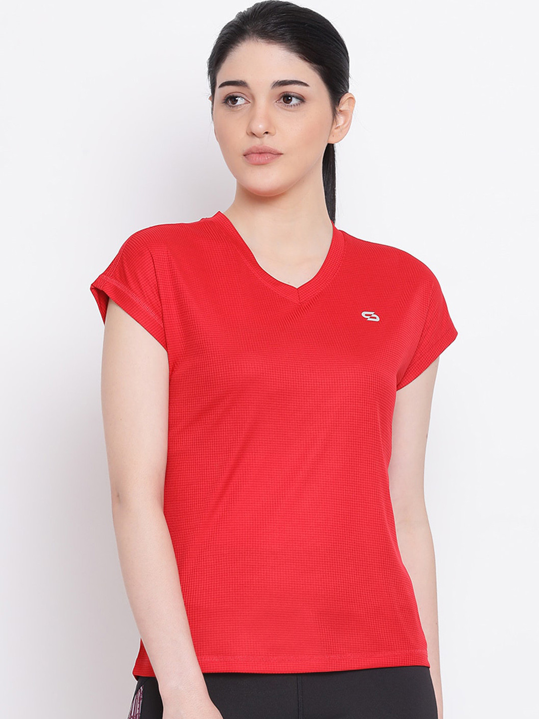 

Spolei Women Red Solid V-Neck T-shirt