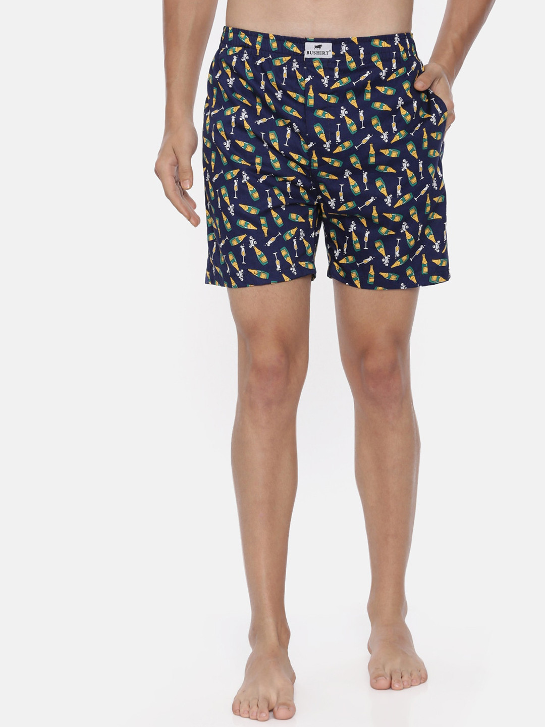 

Bushirt Men Navy Blue & Yellow Printed Boxers BX00157