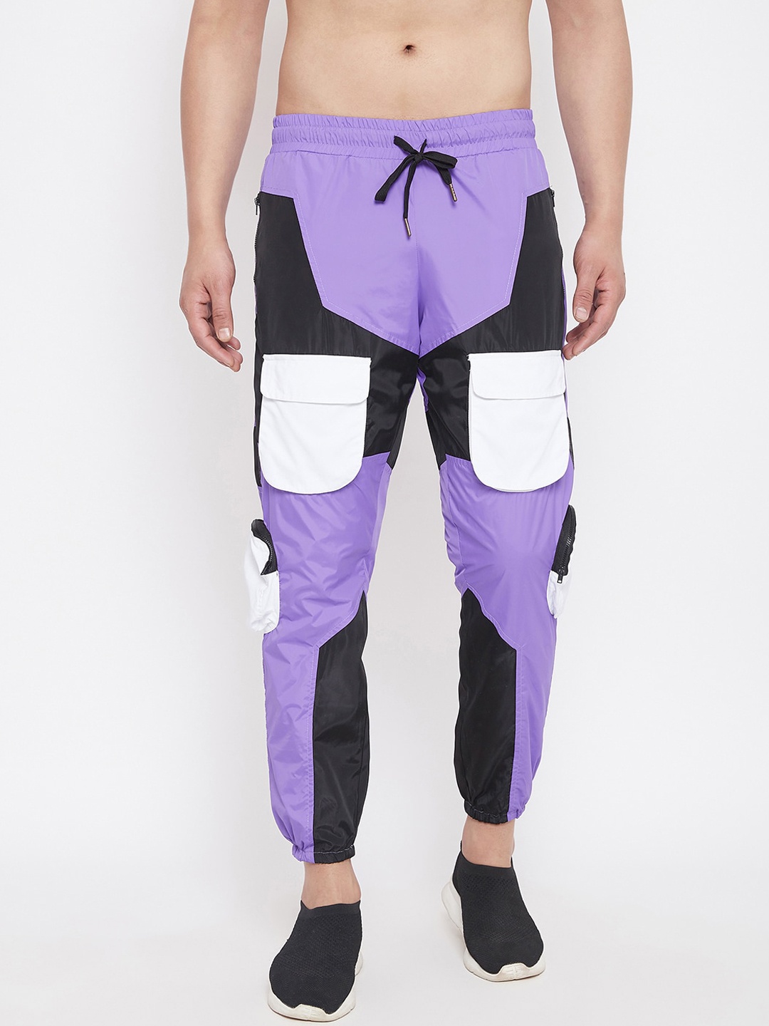 

FUGAZEE Men Purple & Black Colourblocked Slim-Fit Joggers