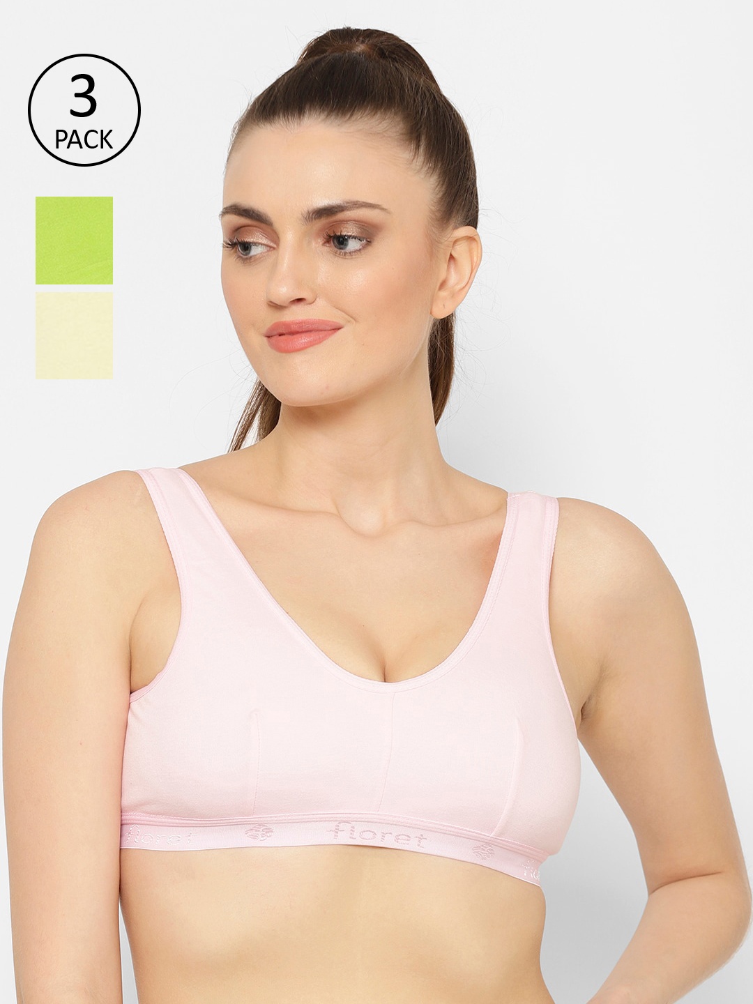 

Floret Pack Of 3 Solid Non-Wired Non Padded Workout Bras Florida, Pink