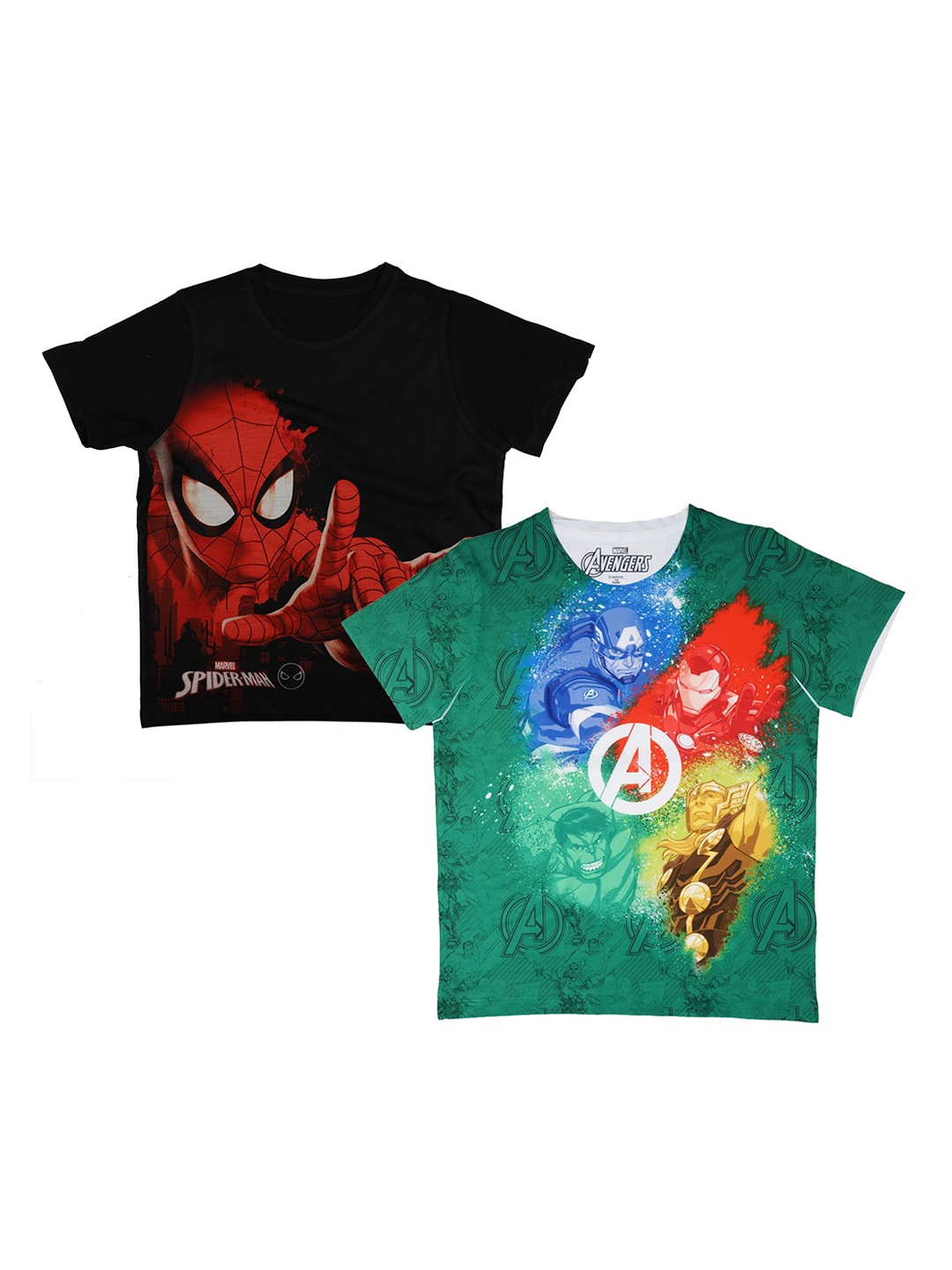 

Marvel by Wear Your Mind Boys Pack Of 2 Spiderman Printed Round Neck T-shirt, Black