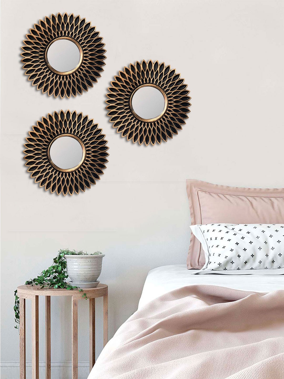 

Art Street Set of 3 Gold-Toned & Black Decorative Wall Mirror