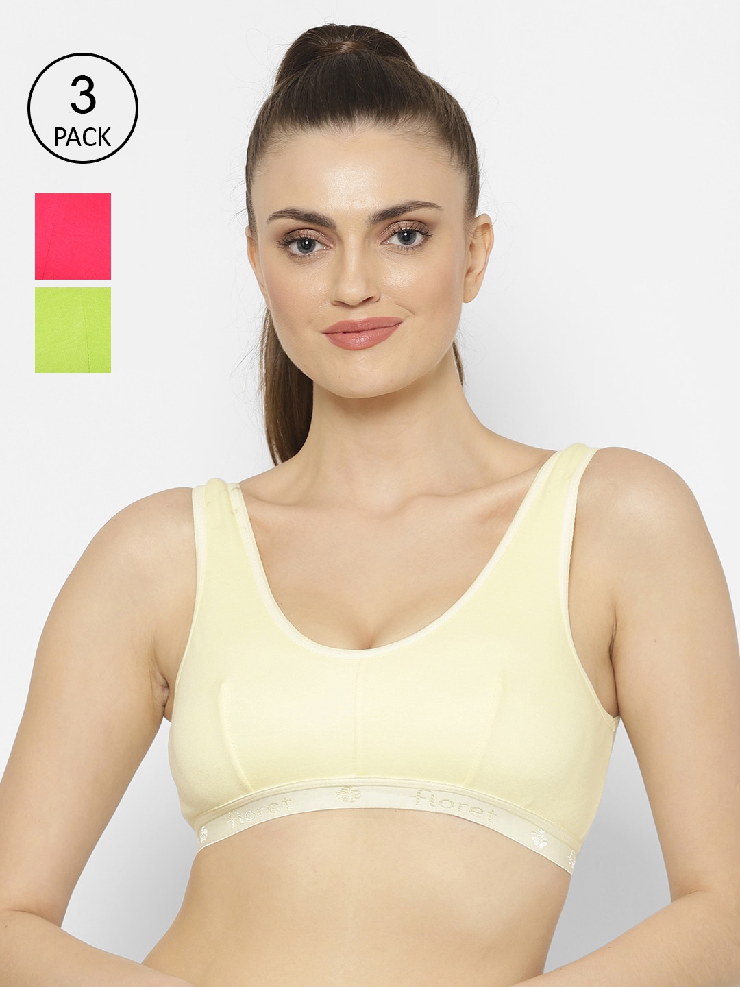 

Floret Pack Of 3 Solid Non-Wired Non Padded Workout Bras Florida, Magenta